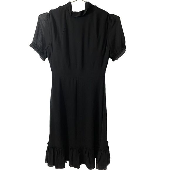J Crew Black Ruffle Silk Dress Size 0 - Picture 6 of 10